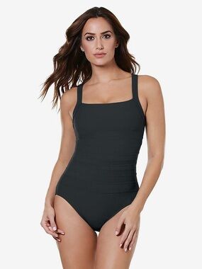 Miraclesuit Spectra Bandit Black Square-Neck One-Piece Swimsuit Size 14DD